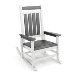 HDPE Gray And White Adirondack Rocking Chair (1-Pack)