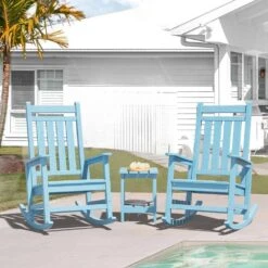 HDPE Light Blue Adirondack Rocking Chair (1-Pack) -Jearey plastic adirondack chairs perac hd lblue fa 1000