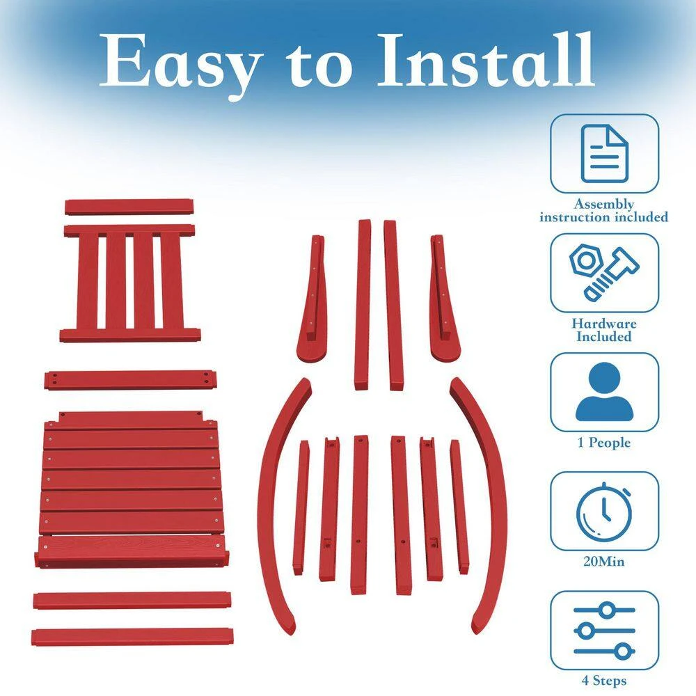 HDPE Dark Red Adirondack Rocking Chair (1-Pack) 4 HDPE Dark Red Adirondack Rocking Chair (1-Pack) - Image 4