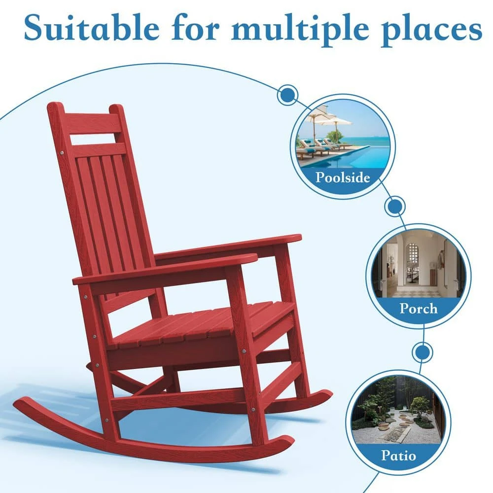 HDPE Dark Red Adirondack Rocking Chair (1-Pack) 3 HDPE Dark Red Adirondack Rocking Chair (1-Pack) - Image 3