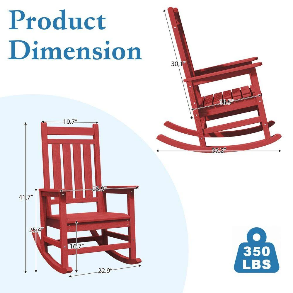 HDPE Dark Red Adirondack Rocking Chair (1-Pack) 2 HDPE Dark Red Adirondack Rocking Chair (1-Pack) - Image 2
