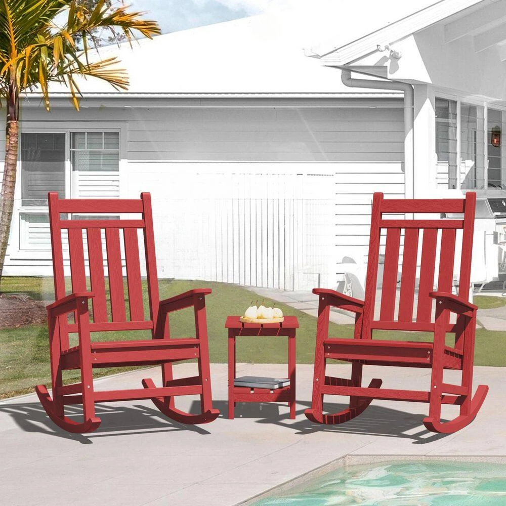 HDPE Dark Red Adirondack Rocking Chair (1-Pack) 6 HDPE Dark Red Adirondack Rocking Chair (1-Pack) - Image 6