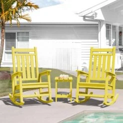 HDPE Yellow Adirondack Rocking Chair (1-Pack) -Jearey plastic adirondack chairs perac hd yellow fa 1000