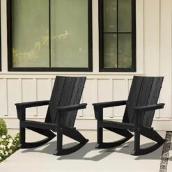 Modern Rocking Plastic Outdoor Adirondack Chair In Black -Jearey plastic adirondack chairs peyyy black 31 1000