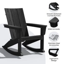Modern Rocking Plastic Outdoor Adirondack Chair In Black -Jearey plastic adirondack chairs peyyy black 44 1000