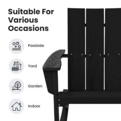 Modern Rocking Plastic Outdoor Adirondack Chair In Black -Jearey plastic adirondack chairs peyyy black fa 1000