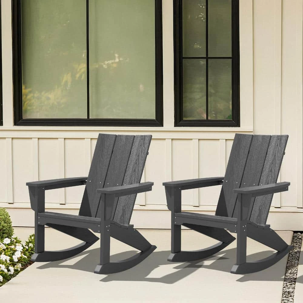 Modern Rocking Plastic Outdoor Adirondack Chair In Gray 8 Modern Rocking Plastic Outdoor Adirondack Chair In Gray - Image 8
