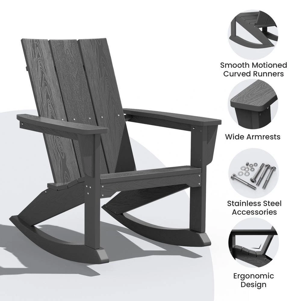 Modern Rocking Plastic Outdoor Adirondack Chair In Gray 5 Modern Rocking Plastic Outdoor Adirondack Chair In Gray - Image 5