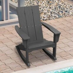Modern Rocking Plastic Outdoor Adirondack Chair In Gray