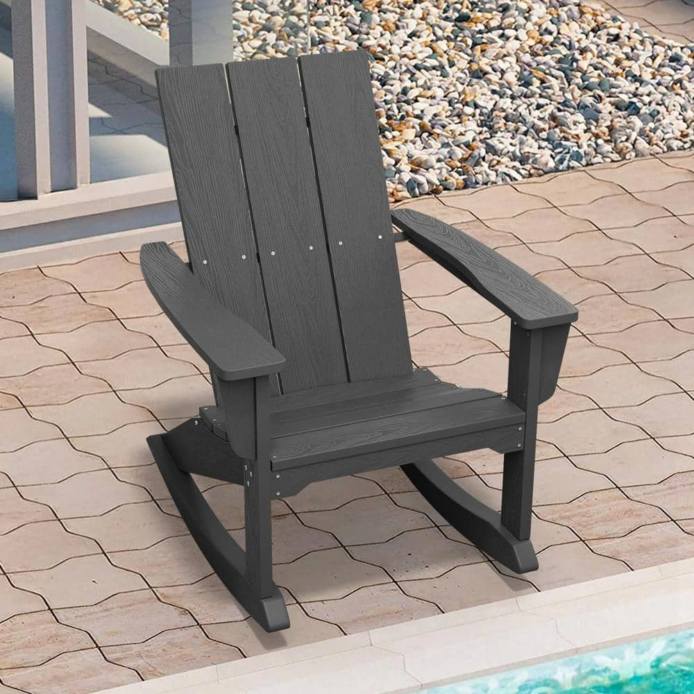 Modern Rocking Plastic Outdoor Adirondack Chair In Gray 1 Modern Rocking Plastic Outdoor Adirondack Chair In Gray