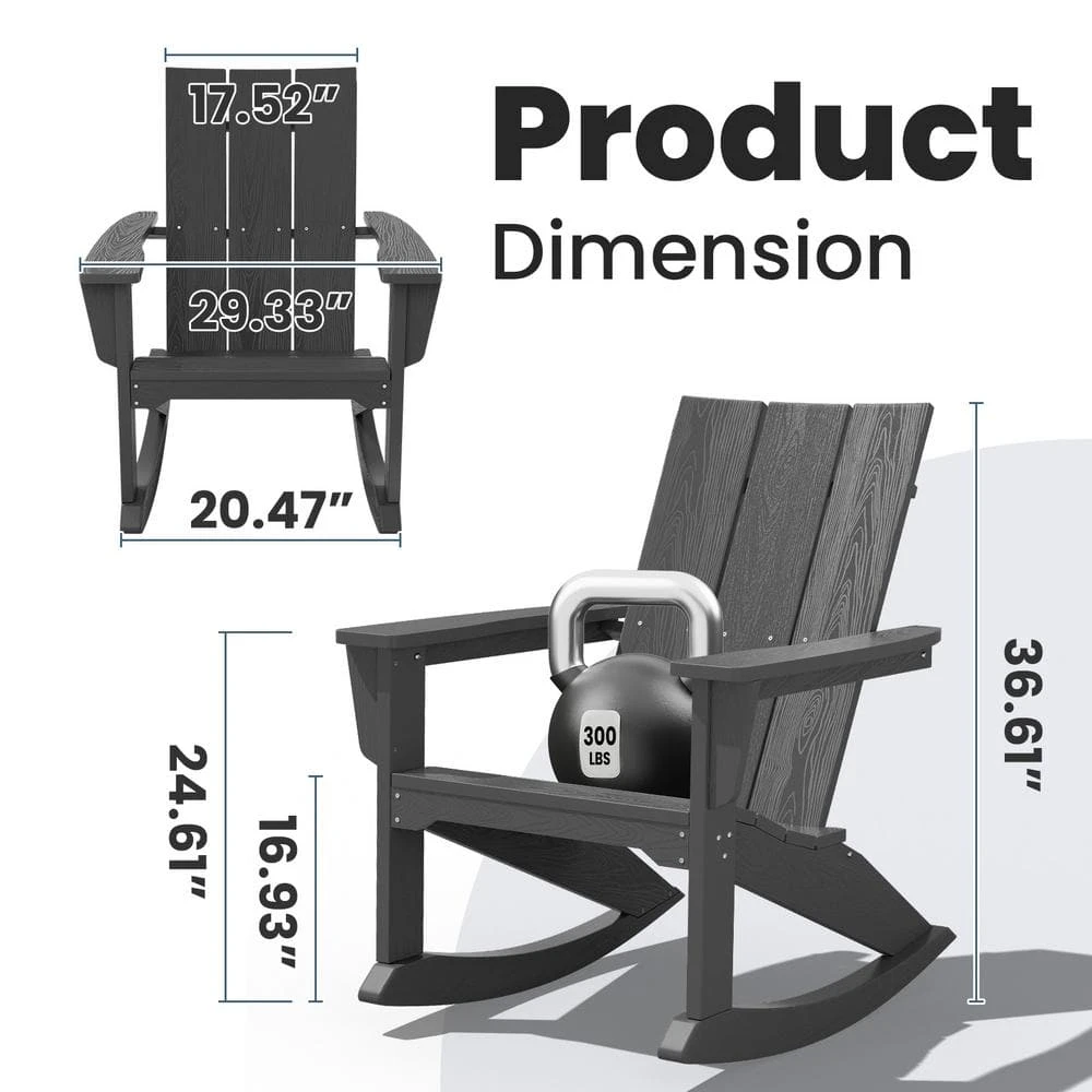 Modern Rocking Plastic Outdoor Adirondack Chair In Gray 2 Modern Rocking Plastic Outdoor Adirondack Chair In Gray - Image 2