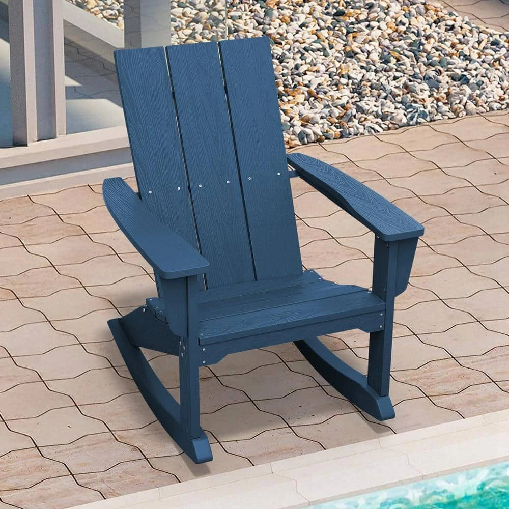 Modern Rocking Plastic Outdoor Adirondack Chair In Navy 1 Modern Rocking Plastic Outdoor Adirondack Chair In Navy