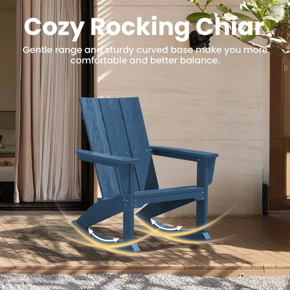 Modern Rocking Plastic Outdoor Adirondack Chair In Navy 7 Modern Rocking Plastic Outdoor Adirondack Chair In Navy - Image 7