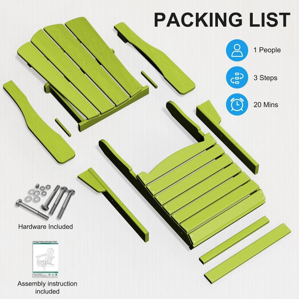 HDPE Classic Apple Green Folding Plastic Adirondack Chair (1-Pack) 6 HDPE Classic Apple Green Folding Plastic Adirondack Chair (1-Pack) - Image 6