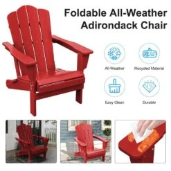 HDPE Classic Bright Red Folding Plastic Adirondack Chair (1-Pack) -Jearey plastic adirondack chairs psqwy brd 44 1000
