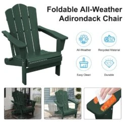 HDPE Classic Green Folding Plastic Adirondack Chair (1-Pack) -Jearey plastic adirondack chairs psqwy green 44 1000