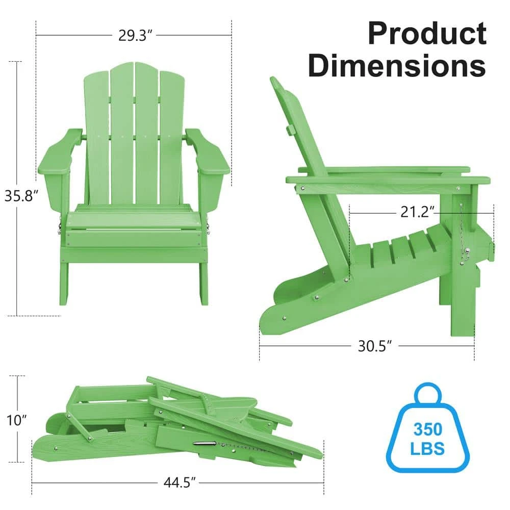HDPE Classic Light Green Folding Plastic Adirondack Chair (1-Pack) 2 HDPE Classic Light Green Folding Plastic Adirondack Chair (1-Pack) - Image 2