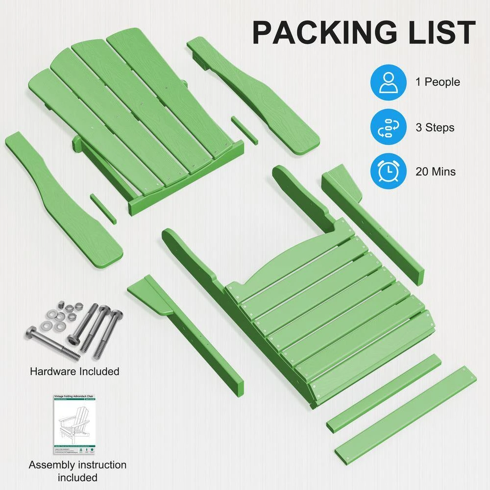 HDPE Classic Light Green Folding Plastic Adirondack Chair (1-Pack) 6 HDPE Classic Light Green Folding Plastic Adirondack Chair (1-Pack) - Image 6