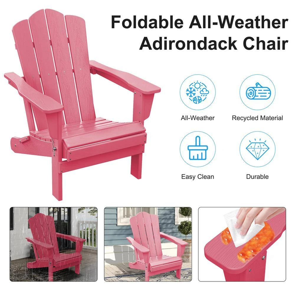 HDPE Classic Pink Folding Plastic Adirondack Chair (1-Pack) 5 HDPE Classic Pink Folding Plastic Adirondack Chair (1-Pack) - Image 5