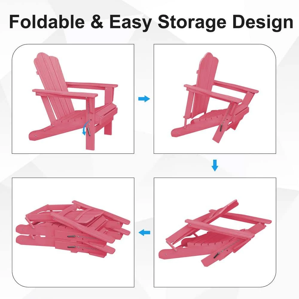 HDPE Classic Pink Folding Plastic Adirondack Chair (1-Pack) 3 HDPE Classic Pink Folding Plastic Adirondack Chair (1-Pack) - Image 3