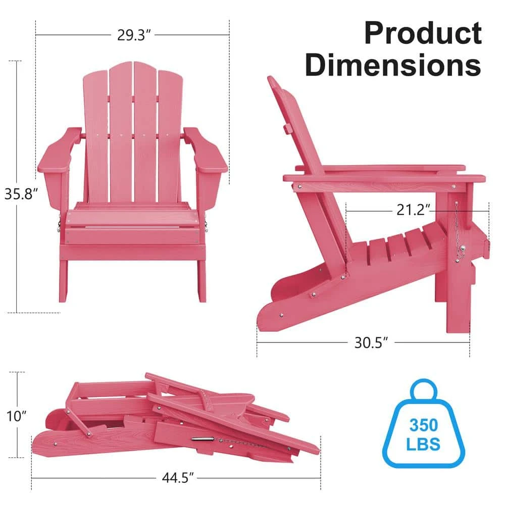 HDPE Classic Pink Folding Plastic Adirondack Chair (1-Pack) 2 HDPE Classic Pink Folding Plastic Adirondack Chair (1-Pack) - Image 2