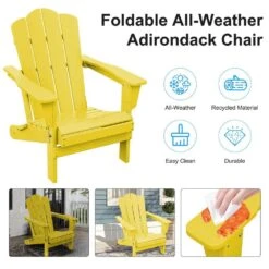 HDPE Classic Yellow Folding Plastic Adirondack Chair (1-Pack) -Jearey plastic adirondack chairs psqwy yellow 44 1000