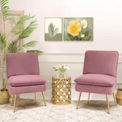 Purple 1-Piece Armless Upholstered Leisure Tight Back Accent Side Chair With Cushion Set Of 2