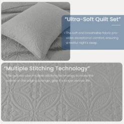 3-Piece Light Gray Modern Microfiber King-Quilt-Set Quilt Set 7 3-Piece Light Gray Modern Microfiber King-Quilt-Set Quilt Set -Jearey quilts coverlets lgy cg3jt k 4f 1000