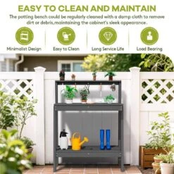 45.5 In. H X 34.8 In. W X 17.7 In. D Space Gray HDPE Potting Bench Table, Multi-Purpose Plant And Storage Shelf -Jearey space gray jearey potting benches and tables jyyygzt tkh 76 1000