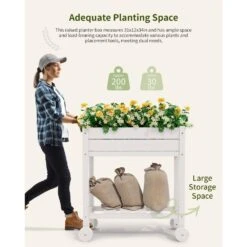 HDPE 28.3 In. X 10 In. X 9.5 In. Outdoor Plastic Raised Garden Bed In White -Jearey white elevated garden beds pehj hd wt 1f 1000