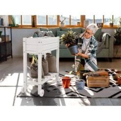 HDPE 28.3 In. X 10 In. X 9.5 In. Outdoor Plastic Raised Garden Bed In White -Jearey white elevated garden beds pehj hd wt 31 1000