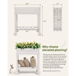 HDPE Outdoor Raised Garden Bed With Wheels In White -Jearey white elevated garden beds tld3jt black 44 1000