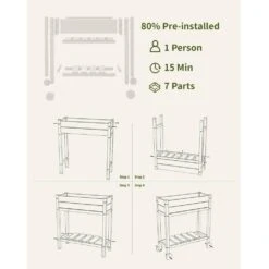 HDPE Outdoor Raised Garden Bed With Wheels In White -Jearey white elevated garden beds tld3jt black fa 1000