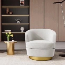 Nancy Modern 360° Swivel White Non-falling Velvet Fabric Barrel Accent Armchair For Bedroom Or Living Room -Jearey white jearey accent chairs xslswy white 31 1000