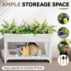 45 In. X 18 In. X 29 In. Outdoor Plastic Raised Garden Bed In White -Jearey white jearey elevated garden beds tphj white 1f 1000