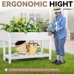 45 In. X 18 In. X 29 In. Outdoor Plastic Raised Garden Bed In White -Jearey white jearey elevated garden beds tphj white fa 1000