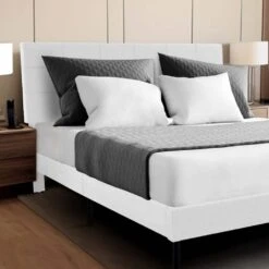 Alex White Queen Upholstered Platform Bed Frame With Headboard