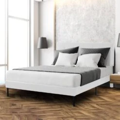 Alex White Twin Upholstered Platform Bed Frame With Headboard