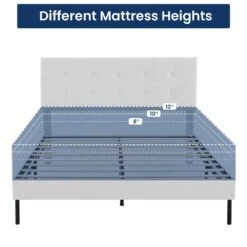 Alex White Twin Upholstered Platform Bed Frame With Headboard -Jearey white jearey platform beds e111cj twin white c3 1000