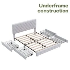 White Queen Linen Upholstered Storage Platform Bed Frame With Headboard -Jearey white jearey platform beds e11xxy 2 bg 4f 1000