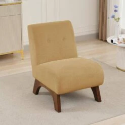 Modern Corduroy Solid Wood Yellow Lounge Armless Chair -Jearey yellow jearey accent chairs xtdxr yellow 1f 1000