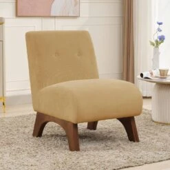 Modern Corduroy Solid Wood Yellow Lounge Armless Chair -Jearey yellow jearey accent chairs xtdxr yellow 31 1000