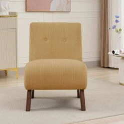 Modern Corduroy Solid Wood Yellow Lounge Armless Chair -Jearey yellow jearey accent chairs xtdxr yellow c3 1000