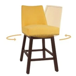 29.53 In Back Swivel Velvet Yellow Bar Stool With Rubber Wood Frame (Set Of 2) 8 29.53 In Back Swivel Velvet Yellow Bar Stool With Rubber Wood Frame (Set Of 2) -Jearey yellow jearey bar stools e22gby hd ye 4f 1000