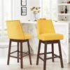 29.53 In Back Swivel Velvet Yellow Bar Stool With Rubber Wood Frame (Set Of 2)