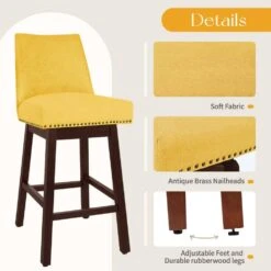 29.53 In Back Swivel Velvet Yellow Bar Stool With Rubber Wood Frame (Set Of 2) 7 29.53 In Back Swivel Velvet Yellow Bar Stool With Rubber Wood Frame (Set Of 2) -Jearey yellow jearey bar stools e22gby hd ye c3 1000