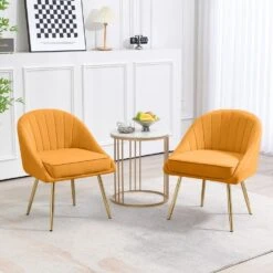 Biscuit Yellow Upholstered Outdoor Dining Chair With Tufted Back (Set Of 2) -Jearey yellow jearey dining chairs e011 02sc ye 31 1000