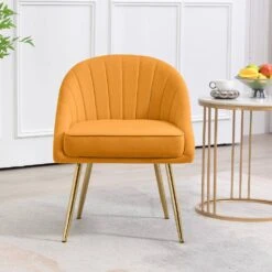 Biscuit Yellow Upholstered Outdoor Dining Chair With Tufted Back (Set Of 2) -Jearey yellow jearey dining chairs e011 02sc ye c3 1000