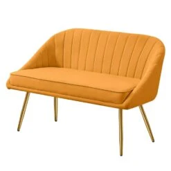 Modern 48 In. Golden Base Velvet Tufted 2-Seats Yellow Loveseat Sofa For Living Room Furniture Sets -Jearey yellow jearey loveseats e15sry hd ye 4f 1000