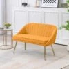 Modern 48 In. Golden Base Velvet Tufted 2-Seats Yellow Loveseat Sofa For Living Room Furniture Sets